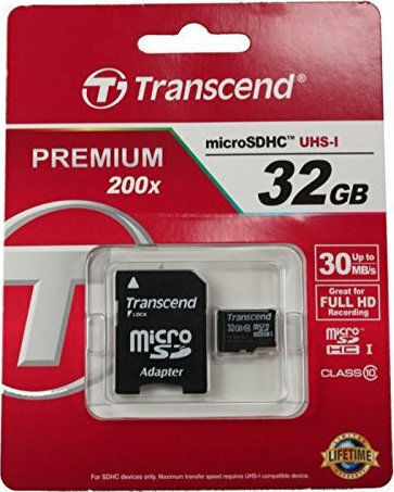 Transcend Premium microSDHC 32GB Geschwindigkeitsklasse 10 Hohe Geschwindigkeit 20MB/s mit Adapter
