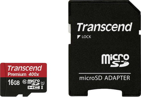 Transcend Premium 400x microSDHC 16GB U1 UHS-I 60MB/s Cu Adaptor