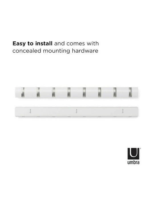 Umbra Wall Hanger Flip 8 Hook White Wooden 8 Hooks White 81.3x3.2x7.6cm