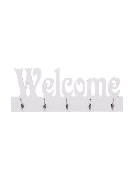 vidaXL Wooden Wall Hanger Welcome with 10 Slots White 74x29.5cm 1pc