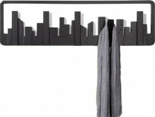 Plastic Wall Hanger Wall Shelf Hook City with 5 Slots Μαύρη 49.5x2.8x14.5cm