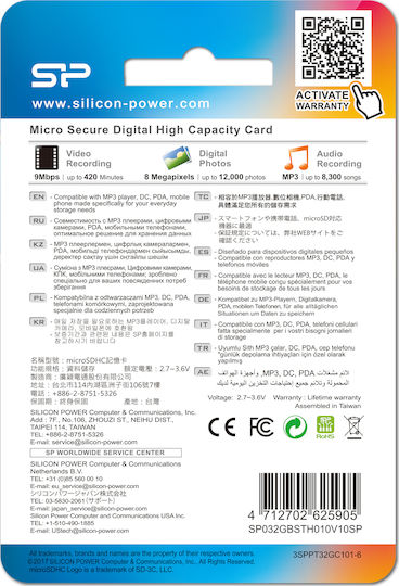 Silicon Power microSDHC 32GB Clasa 10 High Speed 40MB/s Cu Adaptor
