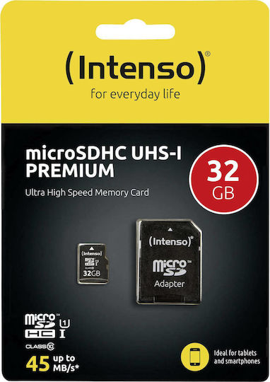 Intenso Premium microSDHC 32GB U1 UHS-I 45MB/s με αντάπτορα