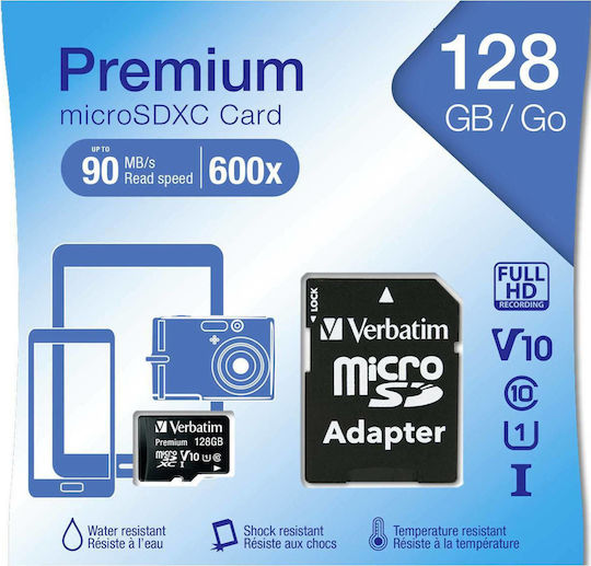 Verbatim Premium microSDXC 128GB U1 UHS-I 45MB/s με αντάπτορα