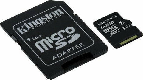 Kingston microSDXC 64GB U1 UHS-I 45MB/s με αντάπτορα