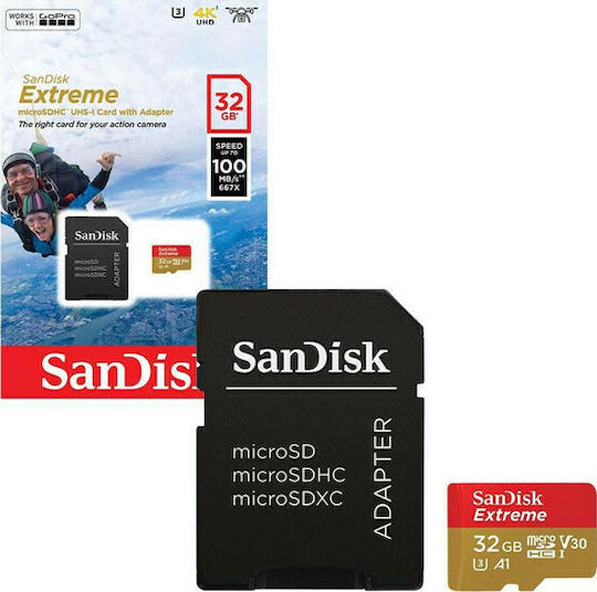 Sandisk Extreme Action microSDHC 32GB U3 V30 A1 UHS-I 100MB/s mit Adapter