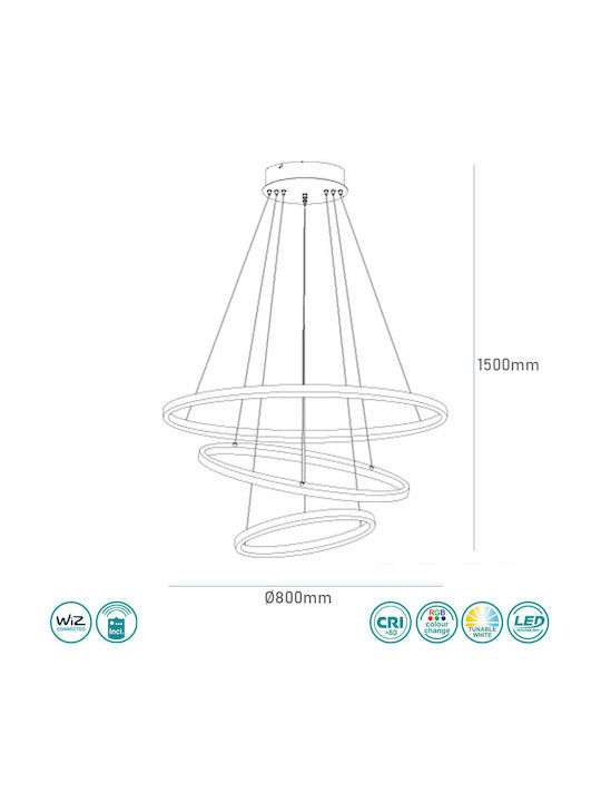 Trio Lighting Aaron Ρυθμιζόμενο Κρεμαστό Φωτιστικό Ασημί LED 80εκ.