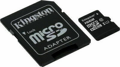 Kingston Canvas Select microSDHC 16GB U1 UHS-I 80MB/s με αντάπτορα