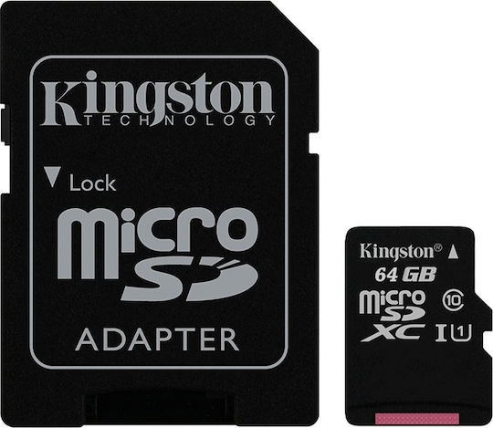 Kingston Canvas Select microSDXC 64GB U1 V10 A1 UHS-I 80MB/s με αντάπτορα