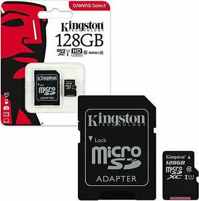 Kingston Canvas Select microSDXC 128GB U1 V10 A1 UHS-I 80MB/s με αντάπτορα