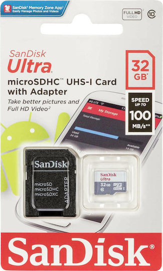 Sandisk Ultra microSDHC 32GB Class 10 UHS-I 80MB/s με αντάπτορα