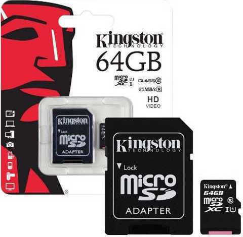 Kingston Canvas Select microSDXC 64GB U1 V10 A1 UHS-I 80MB/s με αντάπτορα