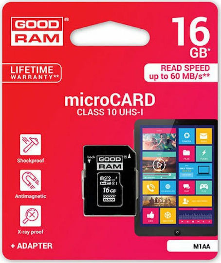 GoodRAM M1AA microSDHC 16GB U1 UHS-I 100MB/s с адаптер
