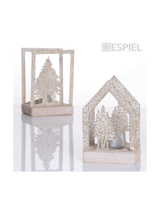 Espiel Christmas Wood Candlestick 17.5x12cm