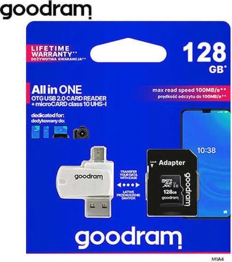 GoodRAM microSDXC 128GB U1 UHS-I 100MB/s με USB Reader