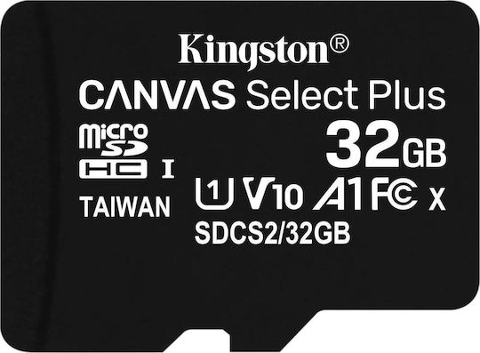 Kingston Canvas Select Plus microSDHC 32GB U1 V10 A1 UHS-I 100MB/s με αντάπτορα