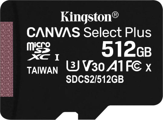 Kingston Canvas Select Plus microSDXC 512GB U3 V30 A1 UHS-I 100MB/s with Adapter