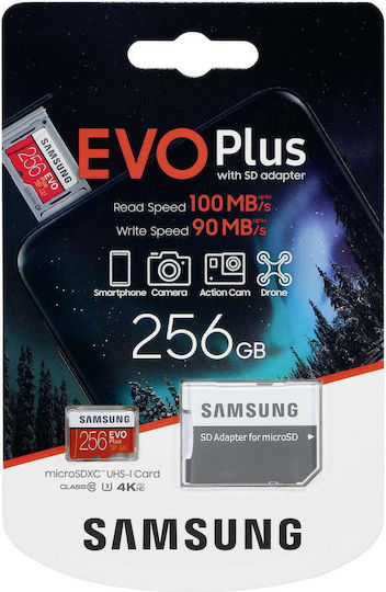 Samsung Evo Plus microSDXC 256GB U3 UHS-I 100MB/s με αντάπτορα