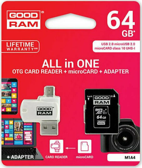 GoodRAM microSDXC 64GB U1 UHS-I 100MB/s με USB Reader
