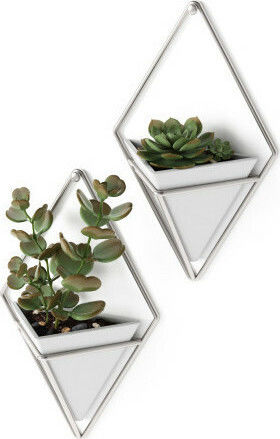 Umbra Set of Decorative Wall Decor made of Ceramic Material Trigg Small White/Nickel Checkmate 12x6.4x19cm 2pcs