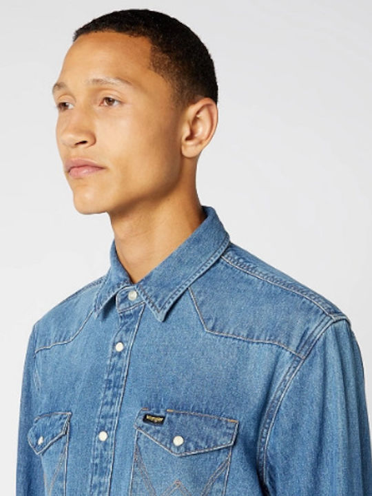 Icons Western Long-sleeved Denim Shirt Blue