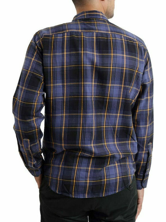Sunset 1 Pocket Long-sleeved Cotton Shirt Checked Purple
