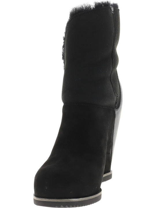 1105576 Suede Women's Ankle Boots Platform & Fur Black