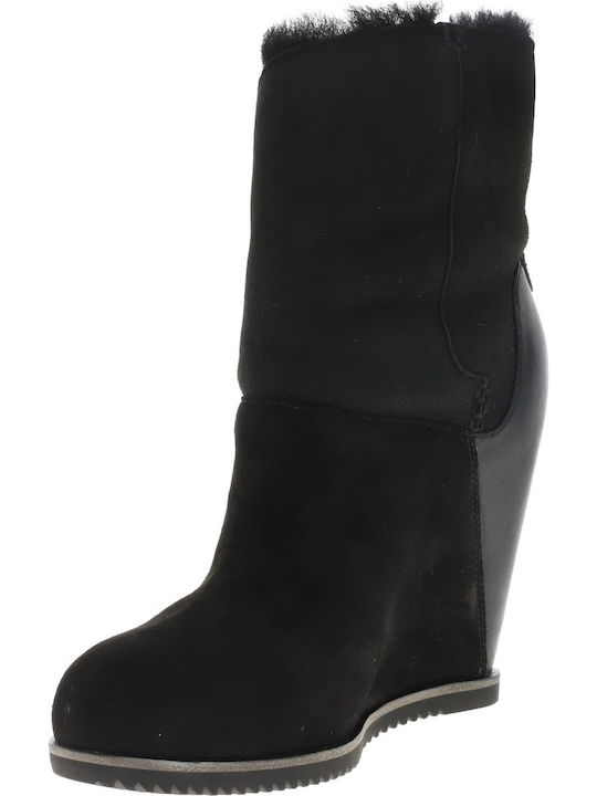 1105576 Suede Women's Ankle Boots Platform & Fur Black
