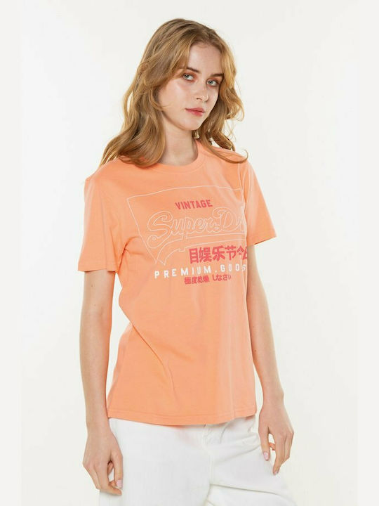 Superdry Label Outline Entry Γυναικείο T-shirt Πορτοκαλί