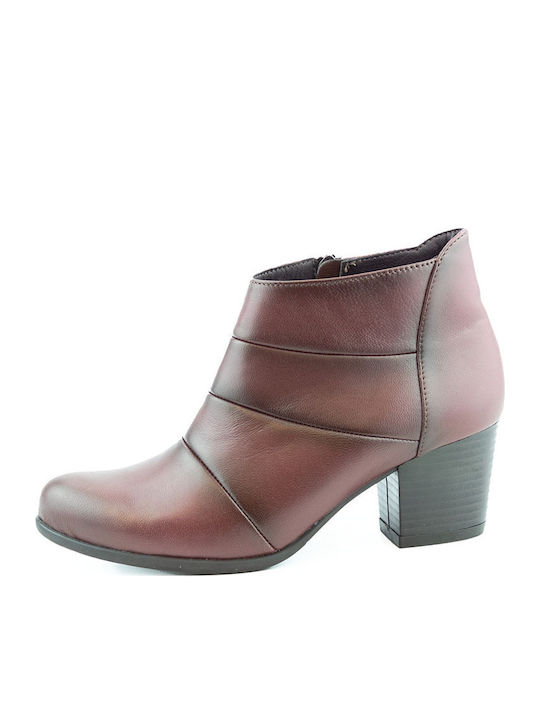 Leather Women's Ankle Boots with Medium Heel Burgundy