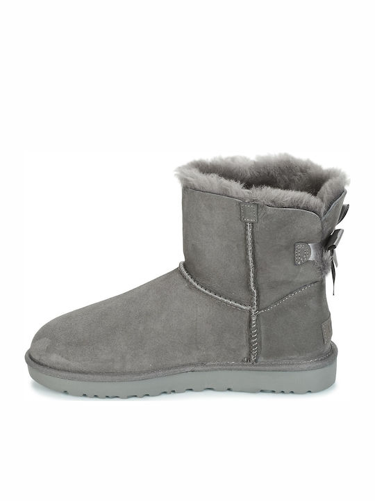 Mini Bailey Bow II Suede Women's Ankle Boots with Fur Gray