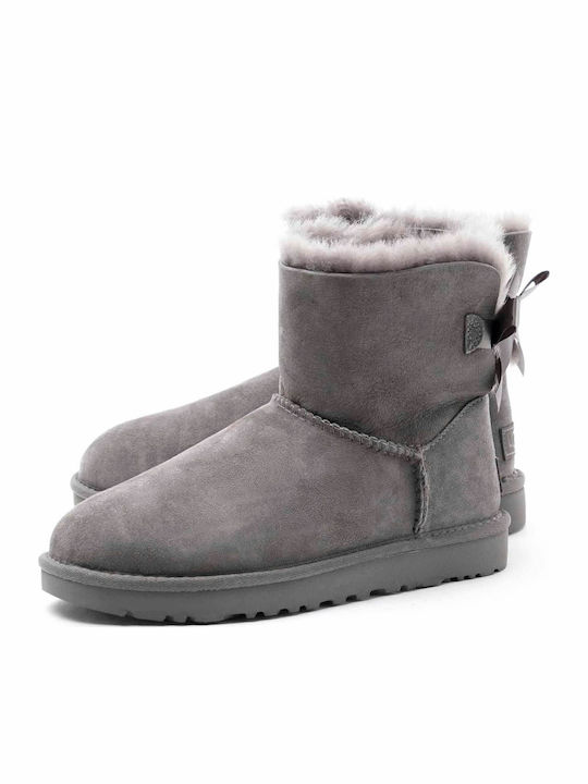 Mini Bailey Bow II Suede Women's Ankle Boots with Fur Gray