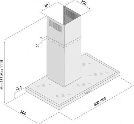 Davoline Slim Plus IX-BL Каминен аспиратор 90см Inox