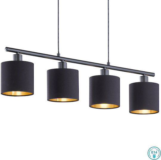 Trio Lighting Tommy Ρυθμιζόμενο Κρεμαστό Φωτιστικό Μαύρο Ράγα για 4 Λαμπτήρες E14 75x12x150εκ.