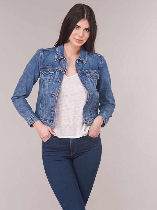 Original Trucker Women's Short Jean Jacket for Spring or Autumn Blue