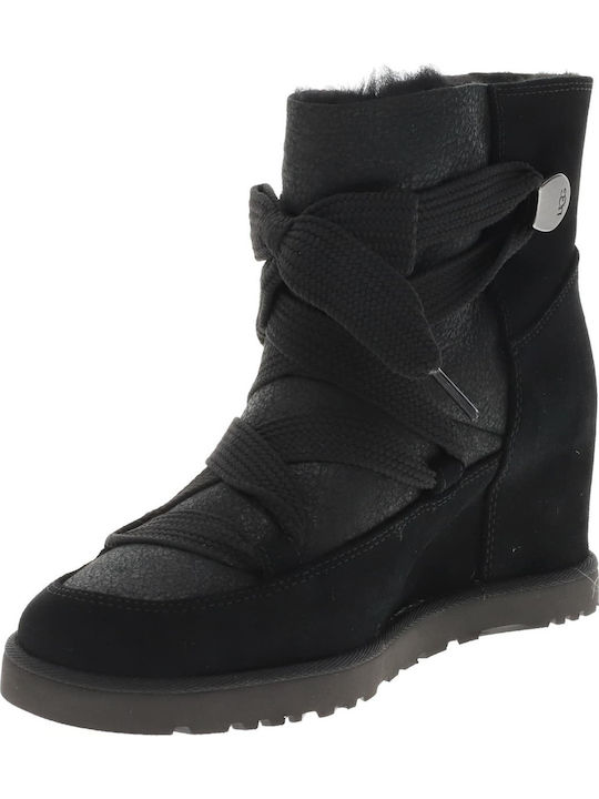 Classic Suede Women's Ankle Boots Platform & Fur Black