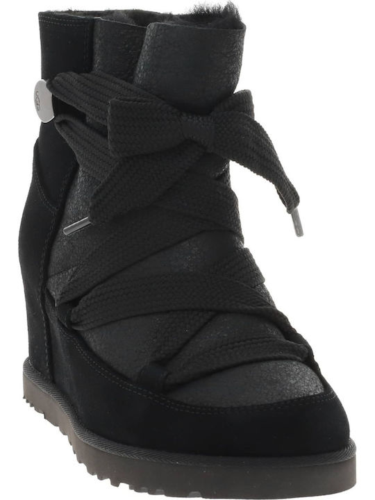 Classic Suede Women's Ankle Boots Platform & Fur Black