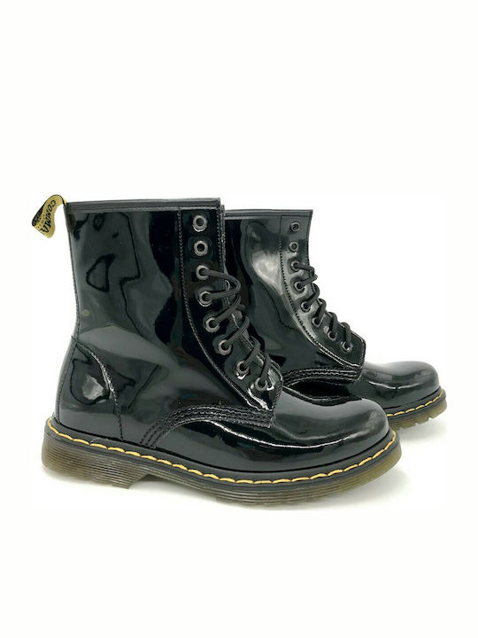 Women's Patent Leather Ankle Boots Black