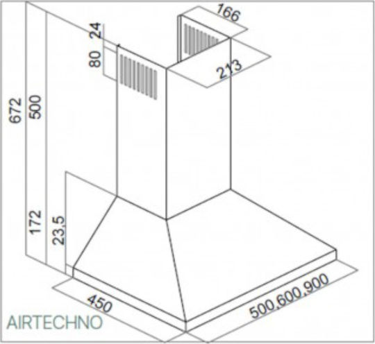 Davoline Airtechno Plus IX 90 Απορροφητήρας Καμινάδα 90cm Inox