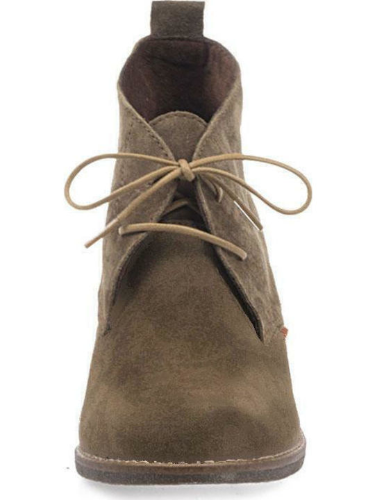 Suede Women's Ankle Boots with Medium Heel Beige