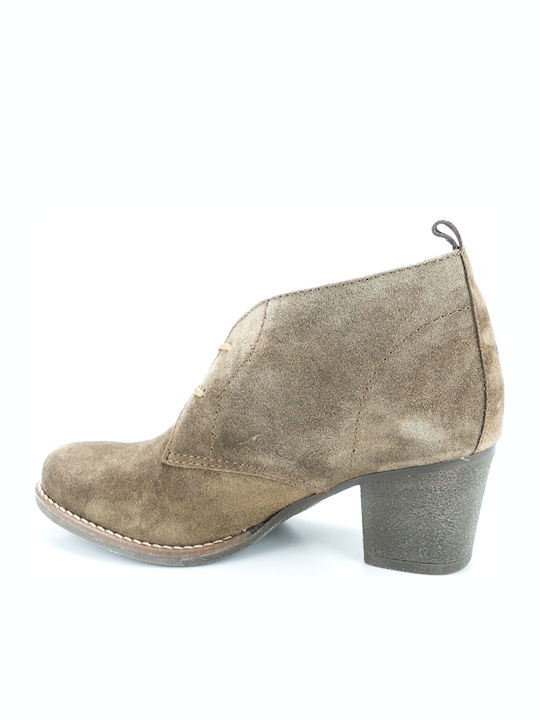 Suede Women's Ankle Boots with Medium Heel Beige