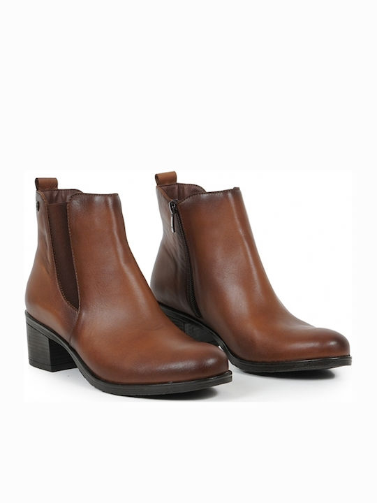 Leather Women's Ankle Boots with Medium Heel Tabac Brown
