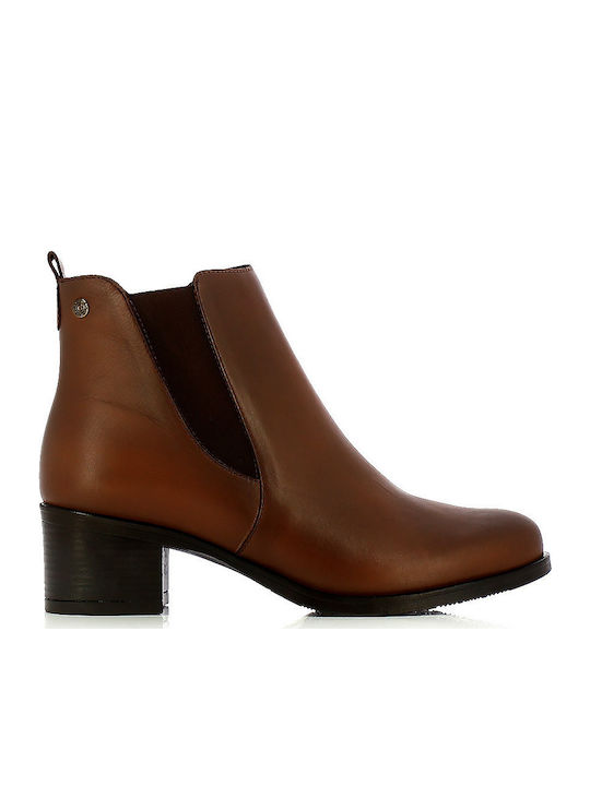 Leather Women's Ankle Boots with Medium Heel Tabac Brown