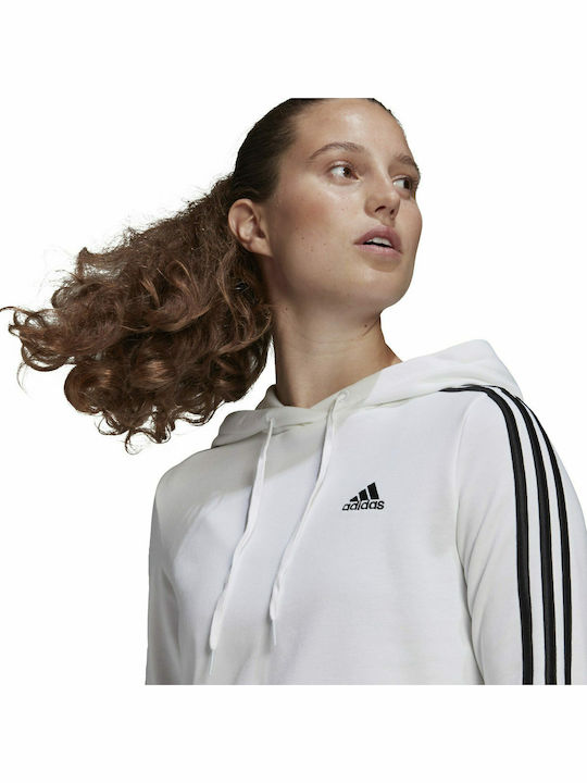 Essentials 3-Stripes Изрязан Дамски Суитшърт Худи Бял