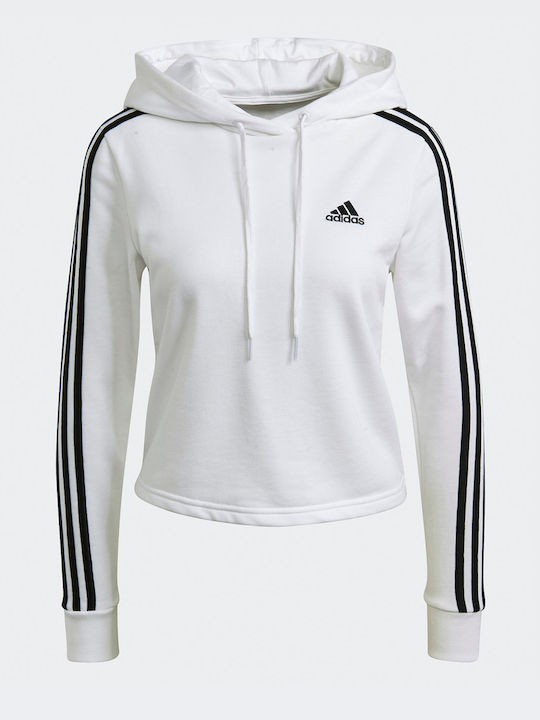 Essentials 3-Stripes Изрязан Дамски Суитшърт Худи Бял