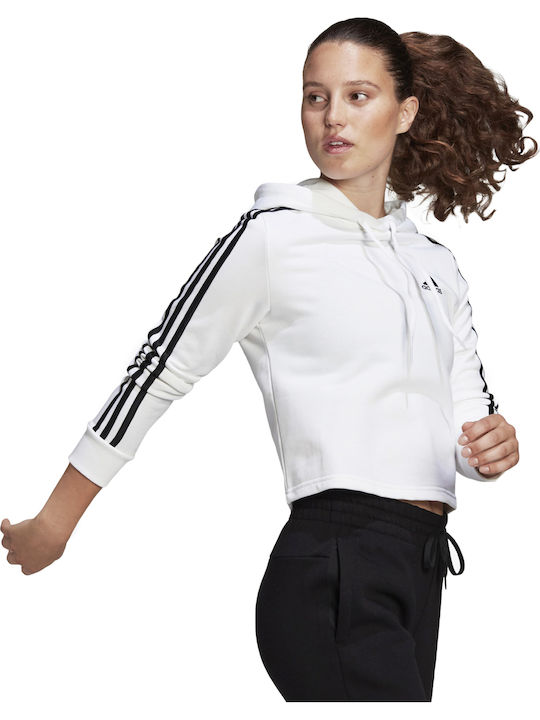 Essentials 3-Stripes Изрязан Дамски Суитшърт Худи Бял
