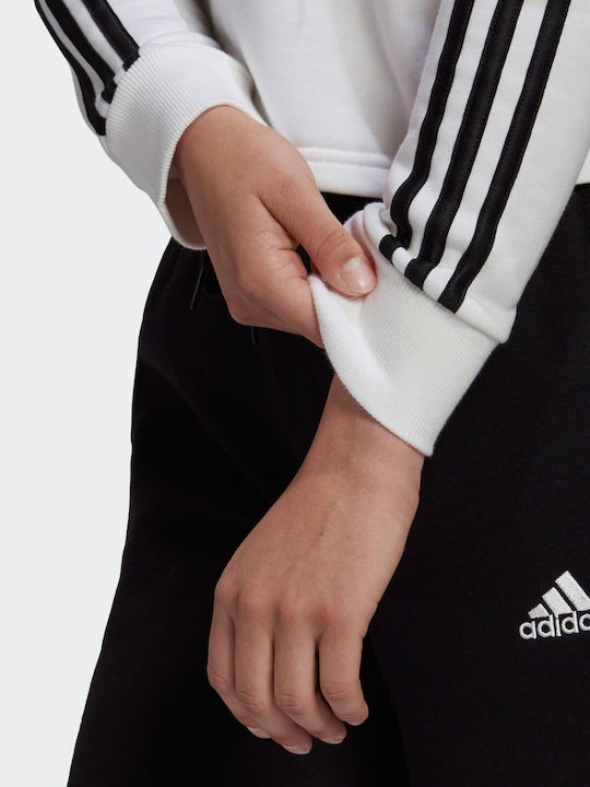 Essentials 3-Stripes Изрязан Дамски Суитшърт Худи Бял