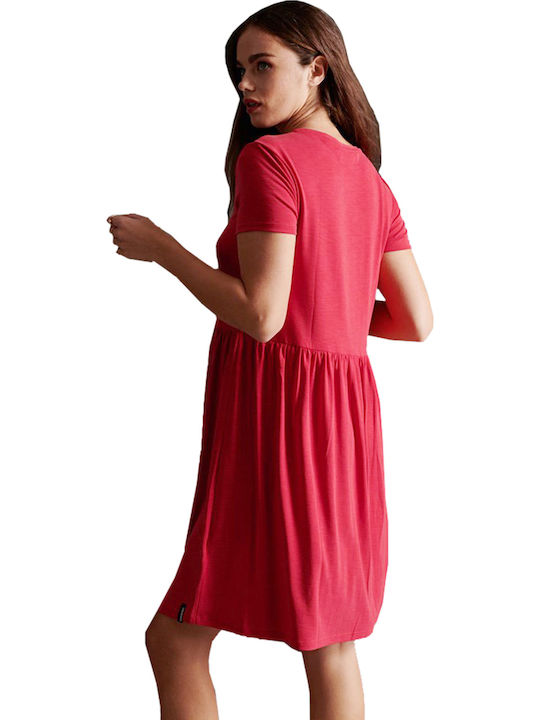 Superdry Midi Καλοκαιρινό All Day Φόρεμα Κοντομάνικο Κόκκινο