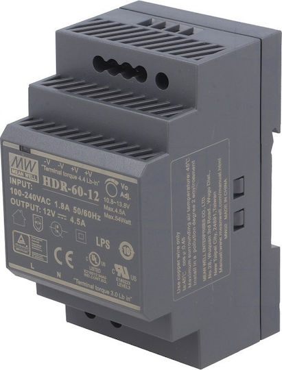 Mean Well HDR60-12 DIN Rail Power Supply 4.5A/12V/54W
