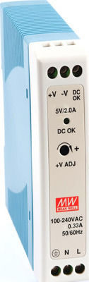 Mean Well Τροφοδοτικό Ράγας Mini MDR10-5 με Έξοδο 5V και Ισχύ 10W 2A